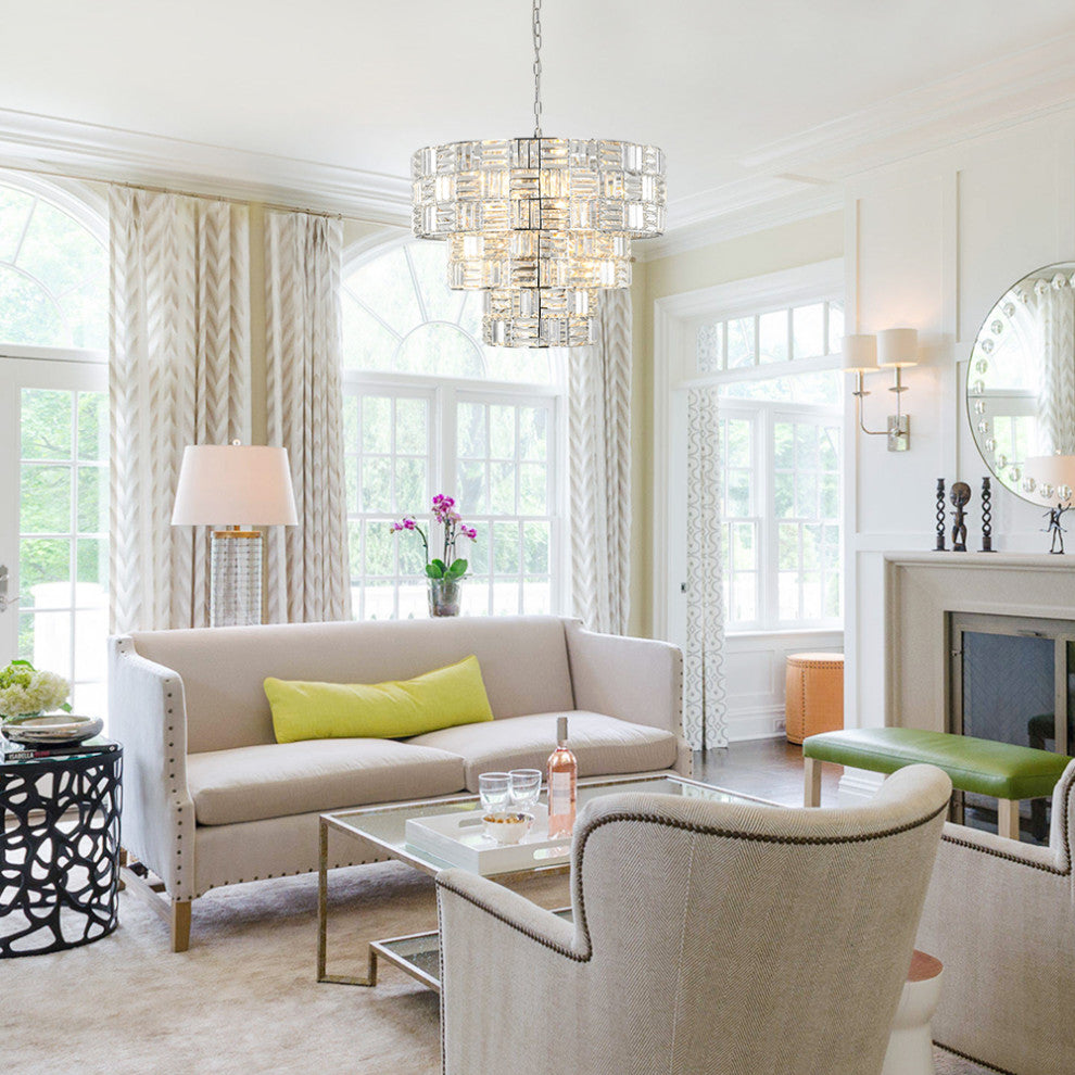 Luxury 11-Light Round Layered Chandelier With Crystal