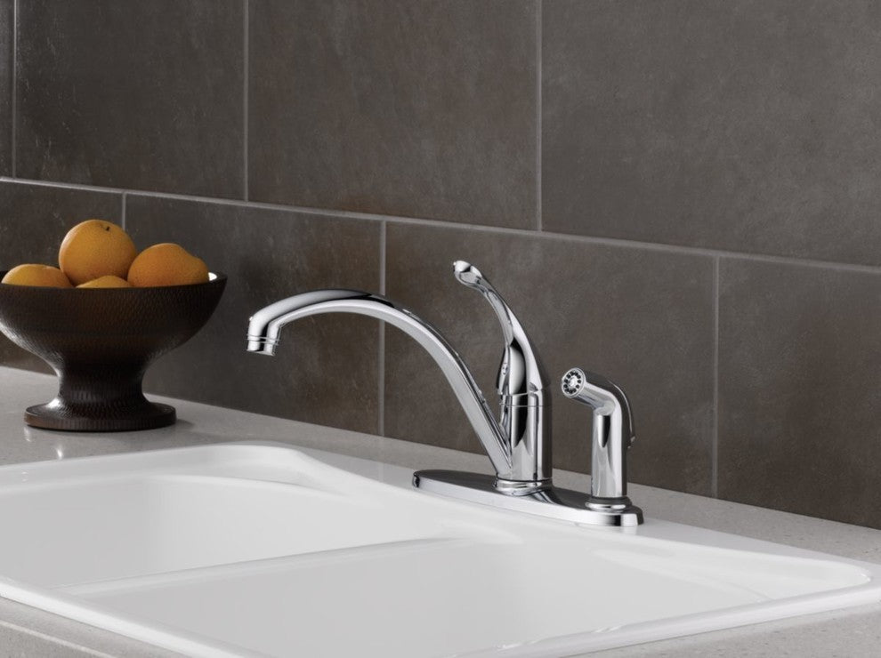 Delta Collins Single Handle Kitchen Faucet With Integral Spray, Chrome, 340-DST
