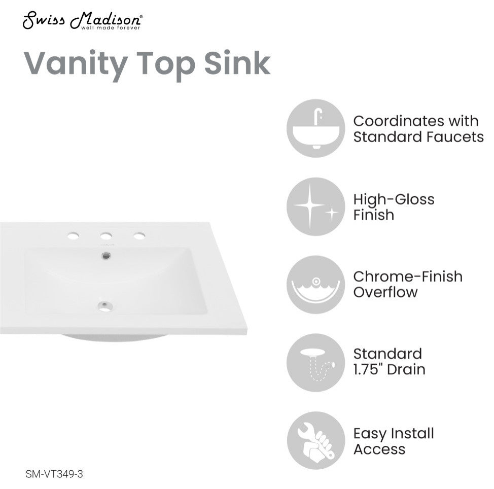 48" Ceramic Vanity Top Double Basins With 3 Holes
