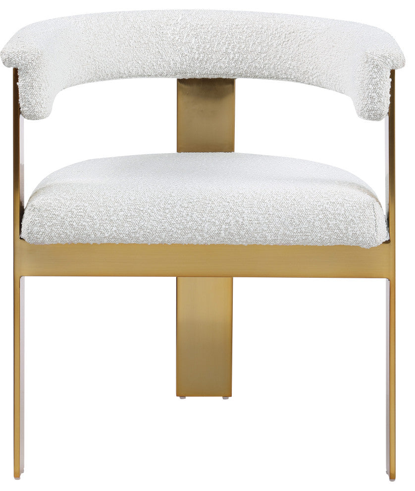 Romeo Upholstered Dining Chair, Set of 2, Cream, Boucle Fabric, Brushed Gold