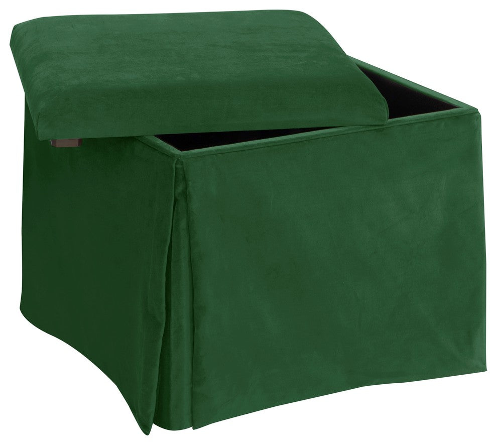 Ivy Skirted Storage Ottoman, Fauxmo Emerald