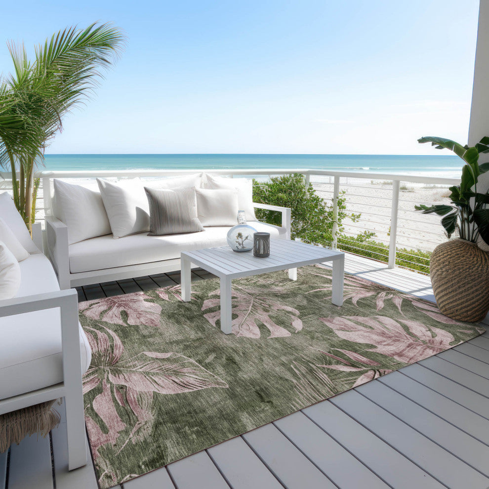 Machine Washable Indoor/Outdoor Chantille ACN1887 Olive 10' x 14' Rug
