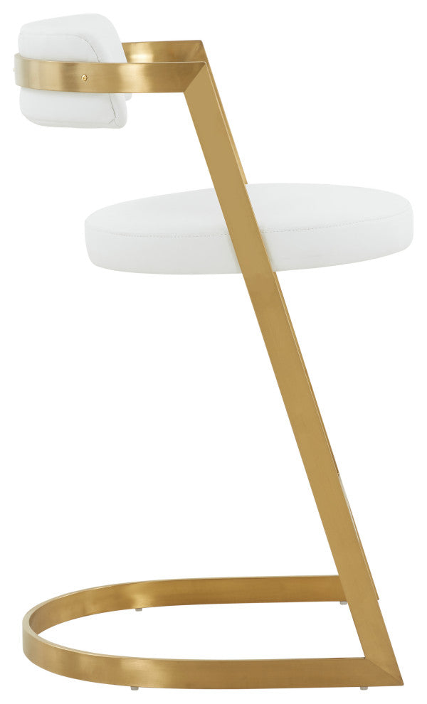 Modrest Shandra White PU and Gold Counter Stool