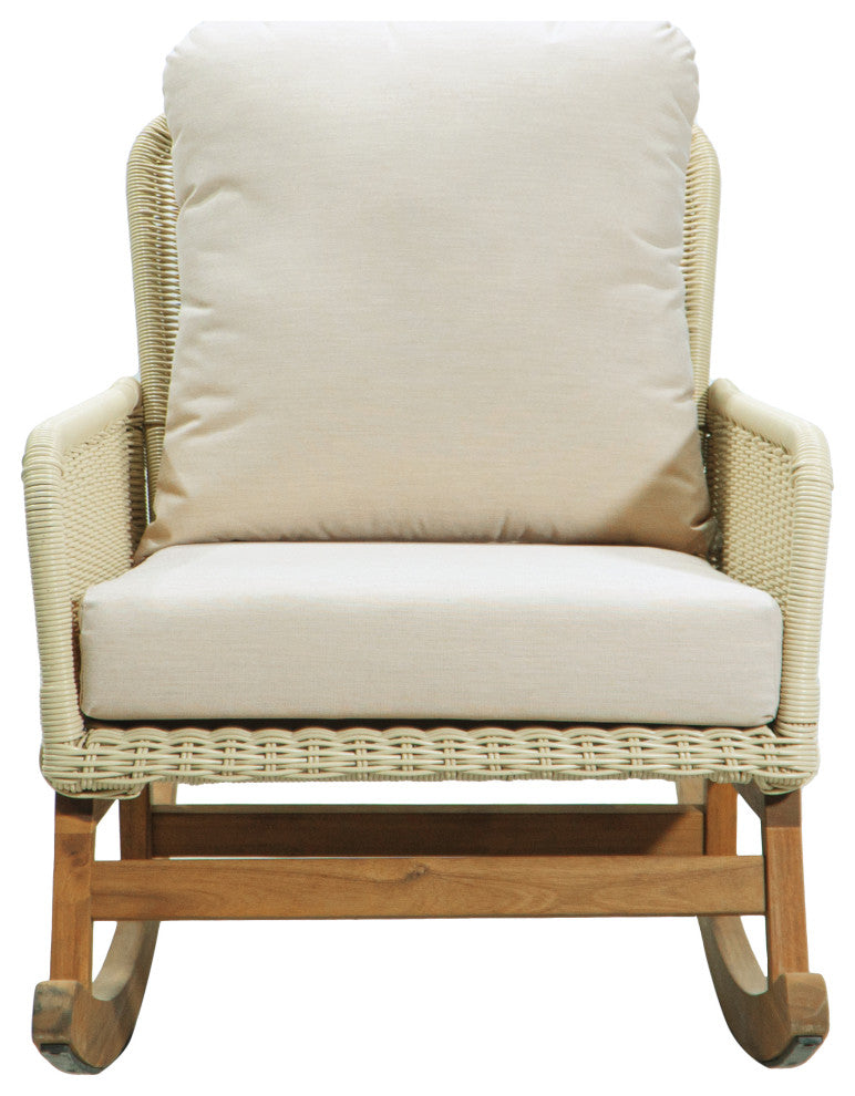 CKH Outdoor 3-Piece Rocking Chair Set with Cushions & Table, Ivory/Natural