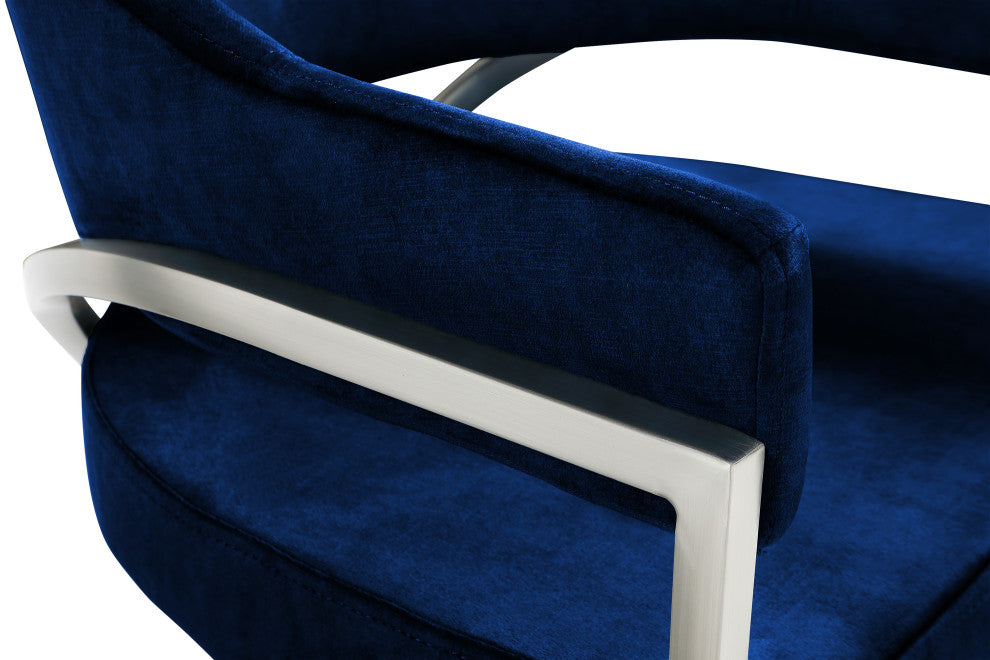Madelyn Upholstered Dining Chair, Set of 2, Navy, Velvet, Silver Finish