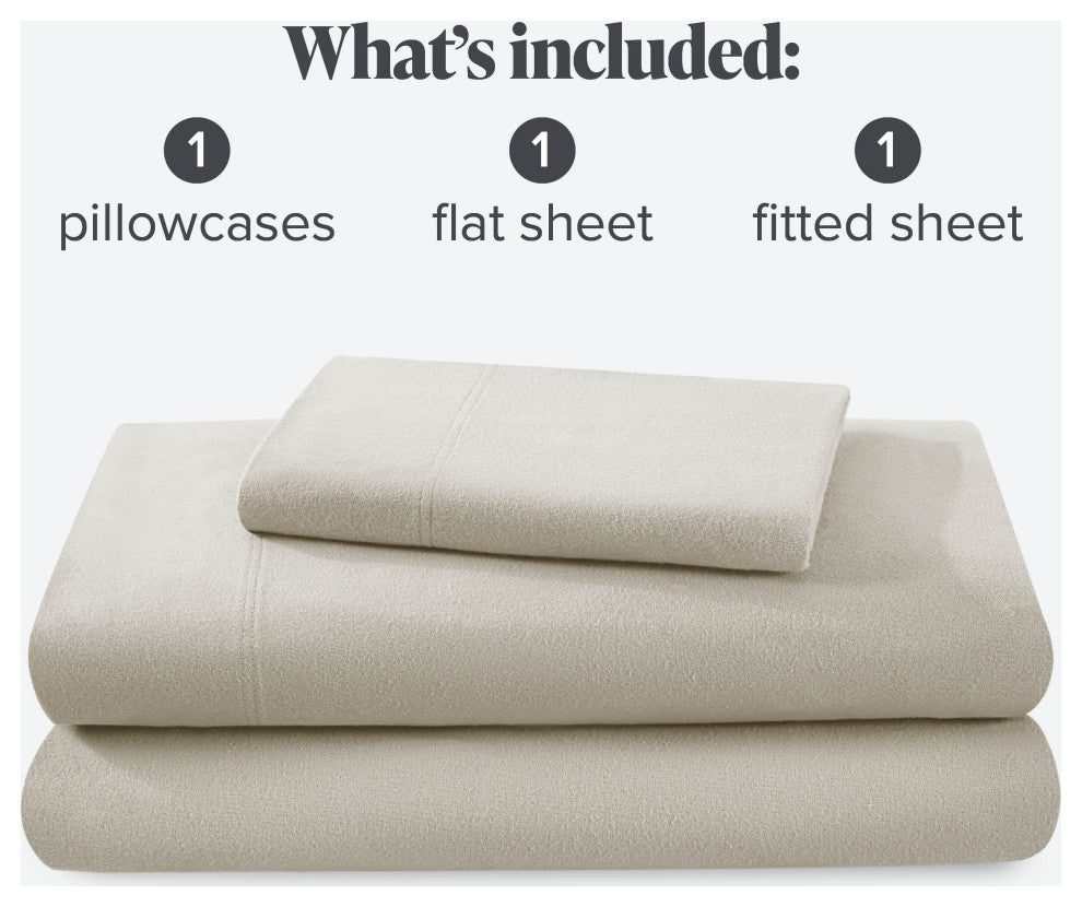 Bare Home Cotton Flannel Sheet Set, Ivory, Twin Xl