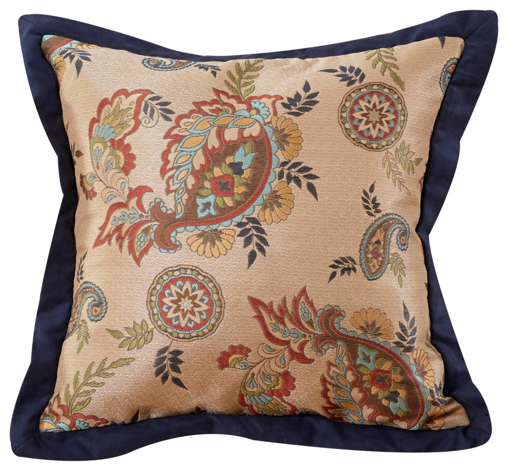 Tammy Navy Flanged Paisley Square Pillow, 18"x18", 1 Piece
