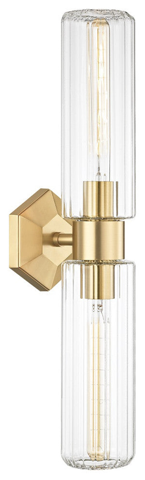 Roebling 2 Light Wall Sconce, Aged Brass Finish, Clear Glass