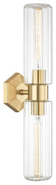 Roebling 2 Light Wall Sconce, Aged Brass Finish, Clear Glass
