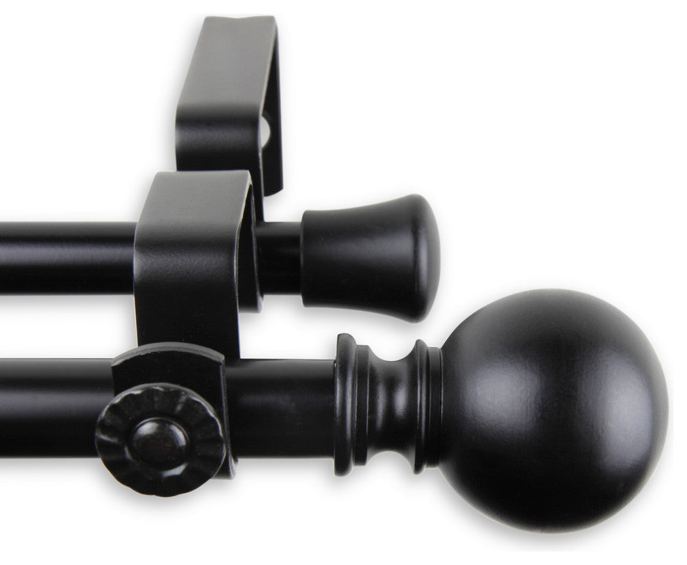 Luna Double Curtain Rod 5/8"WW 48-84"D, Black