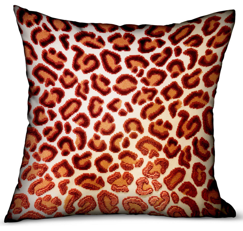 Plutus Emberglow Velvet Cheetah Red Animal Motif Luxury Throw Pillow, 24"x24"