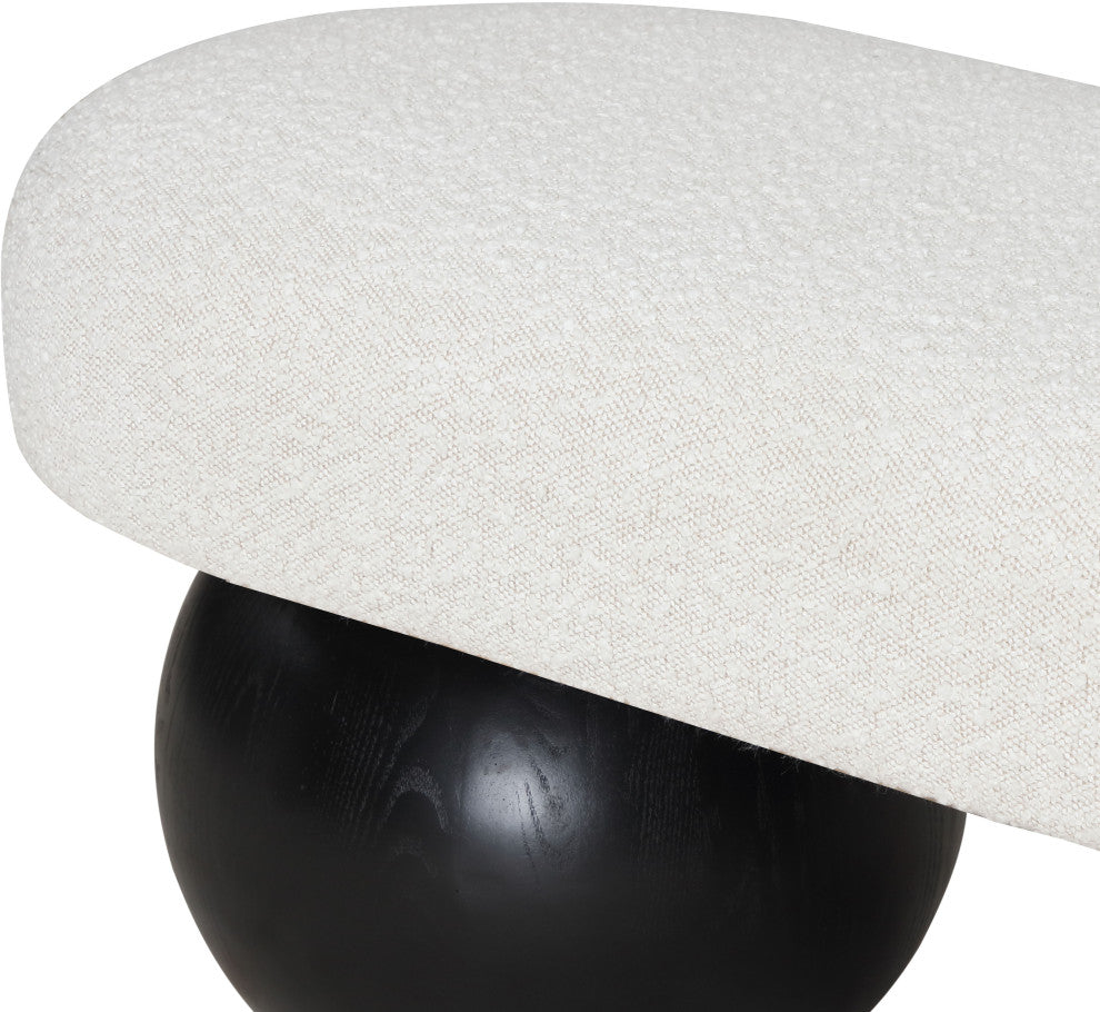 Meridian Furniture Bowie Boucle Fabric Upholstered Bench, Cream, Black Finish