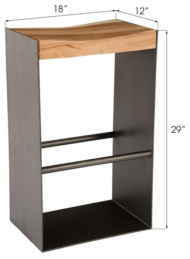 Chamcha Wood Bar Stool, Iron Frame Base