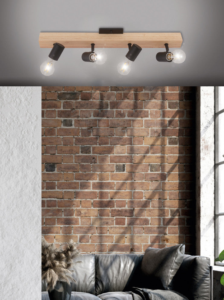 Kingswood, 4-Light Track Light, Black, Natural Finish