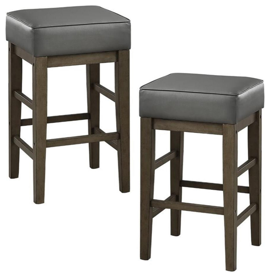 Lexicon Pittsville 26" Faux Leather Counter Stool in Antique Gray (Set of 2)