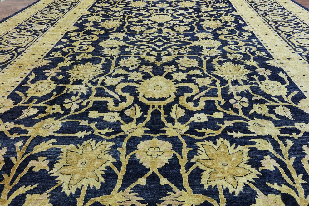 14'x20 Traditional Navy Blue Peshawar Hand Knotted Oriental Rug, W2276