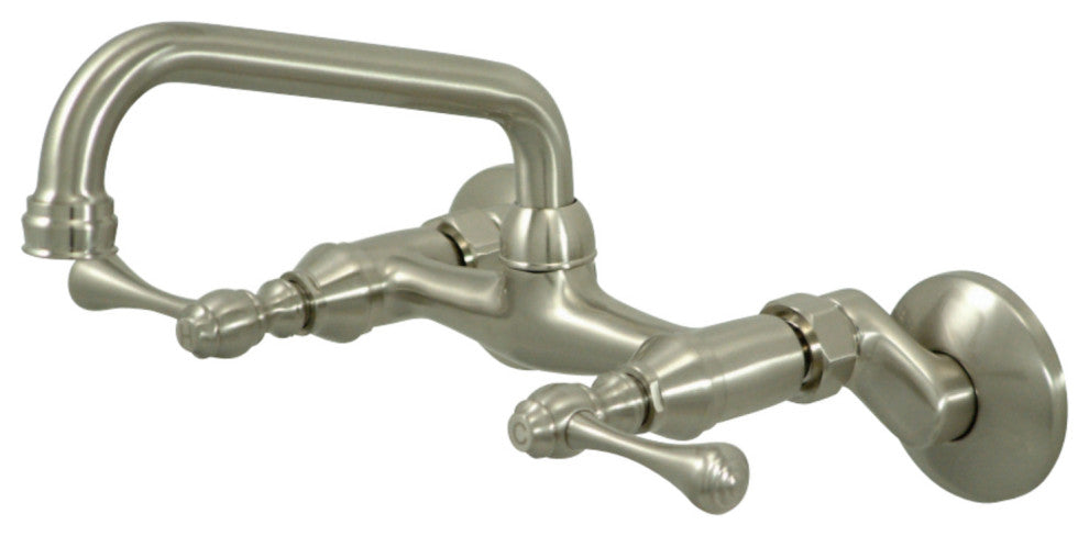 Kingston Brass 6" Adjustable Center Wall Mount Kitchen Faucet, Brushed Nickel