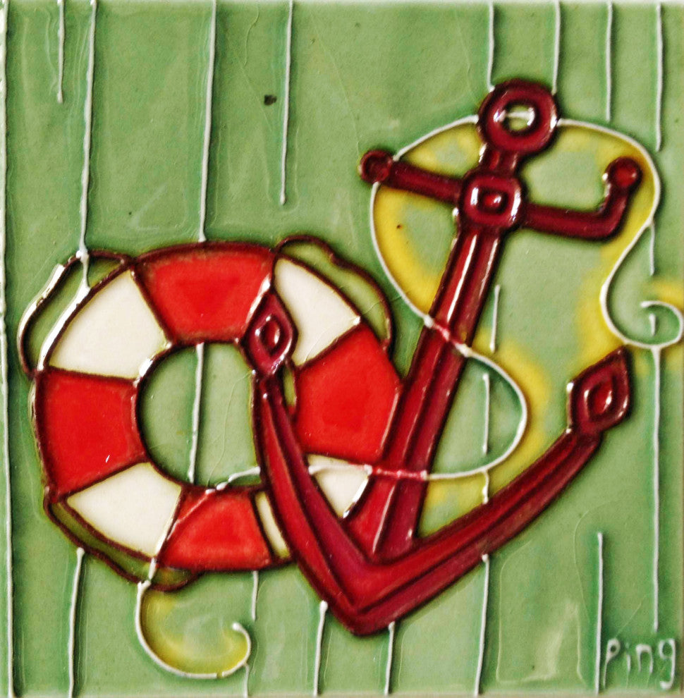 4x4" Deep Sea Anchor Art Tile Ceramic Drink Holder Coaster