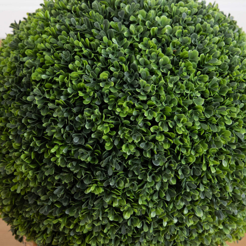 24" UV Resistant Faux Boxwood Ball Topiary, Hyacinth Weave Basket, In/Outdoor