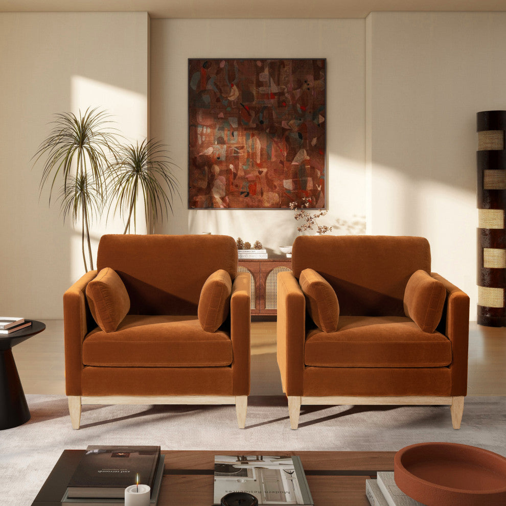 Knox 36" Modern Farmhouse Arm Chair, Burnt Orange Performance Velvet