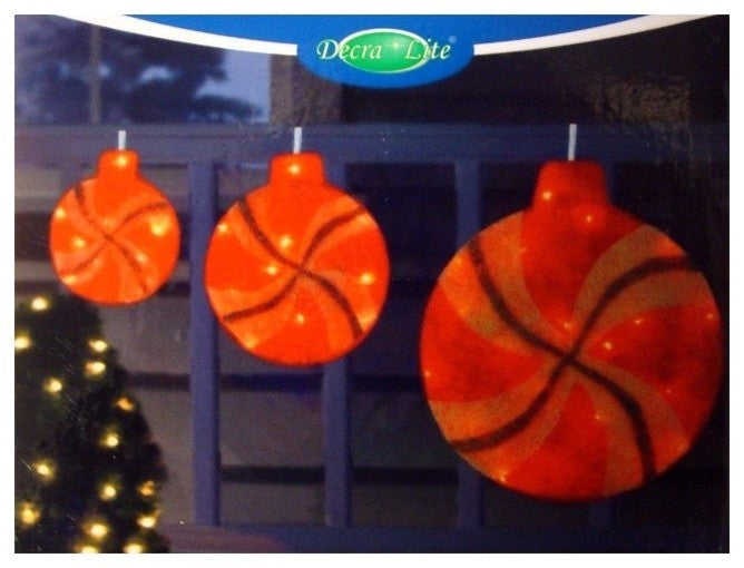 Peppermint Twist Lighted Red Glitter Sisal Christmas Window Decorations, 3-Piece