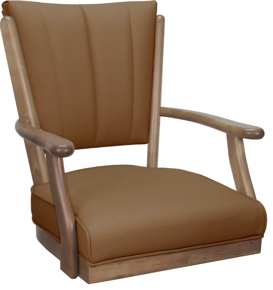 Leather Swivel Wood Bar Stool Classic on S-Base, Brown Leather on Cashew, 30"