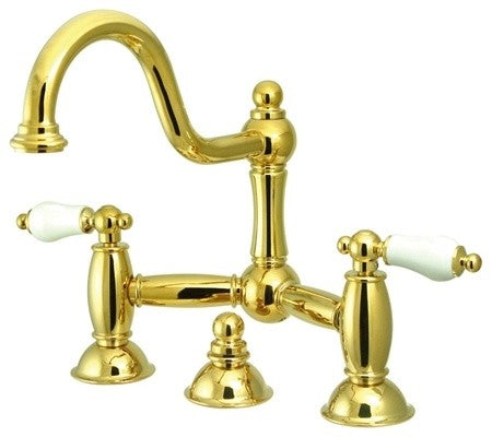 Kingston Brass Bridge Bathroom Faucet, Polished Brass