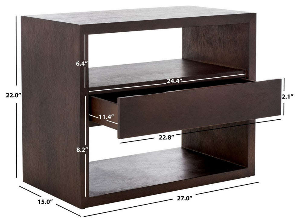 Safavieh Munson 2 Shlf 1 Drawer Nightstand, Dark Oak