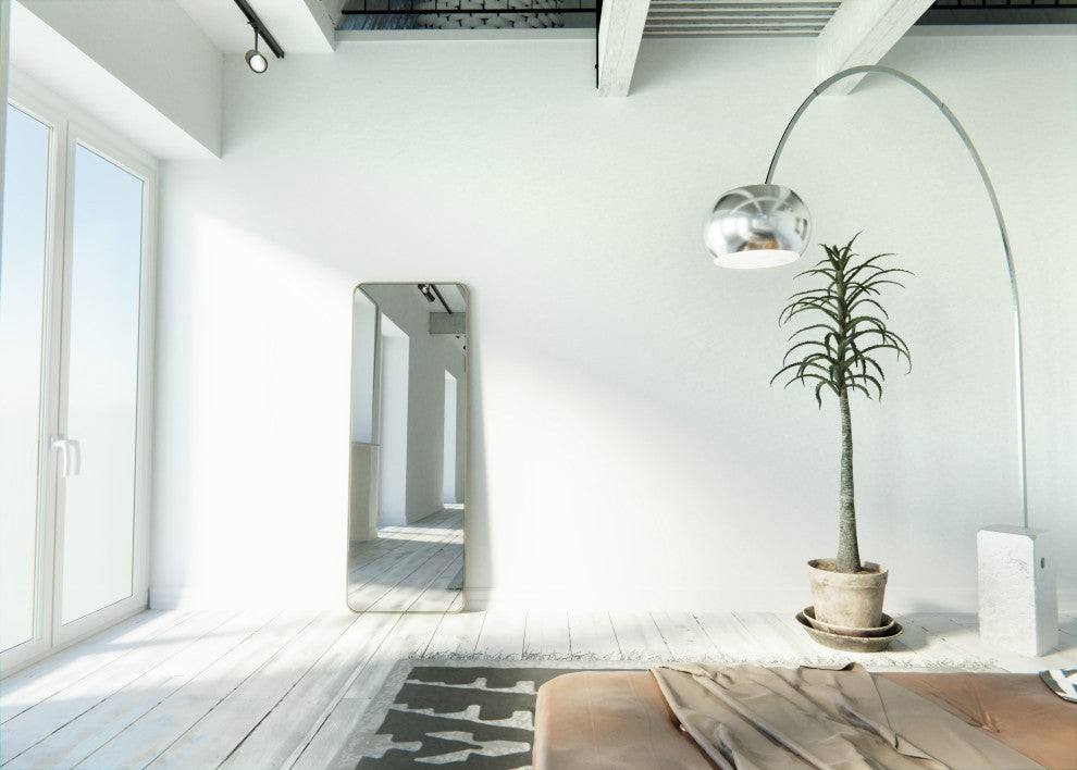 24" W X 67 " H Leaner Dressing Framed Mirror, Satin Brass