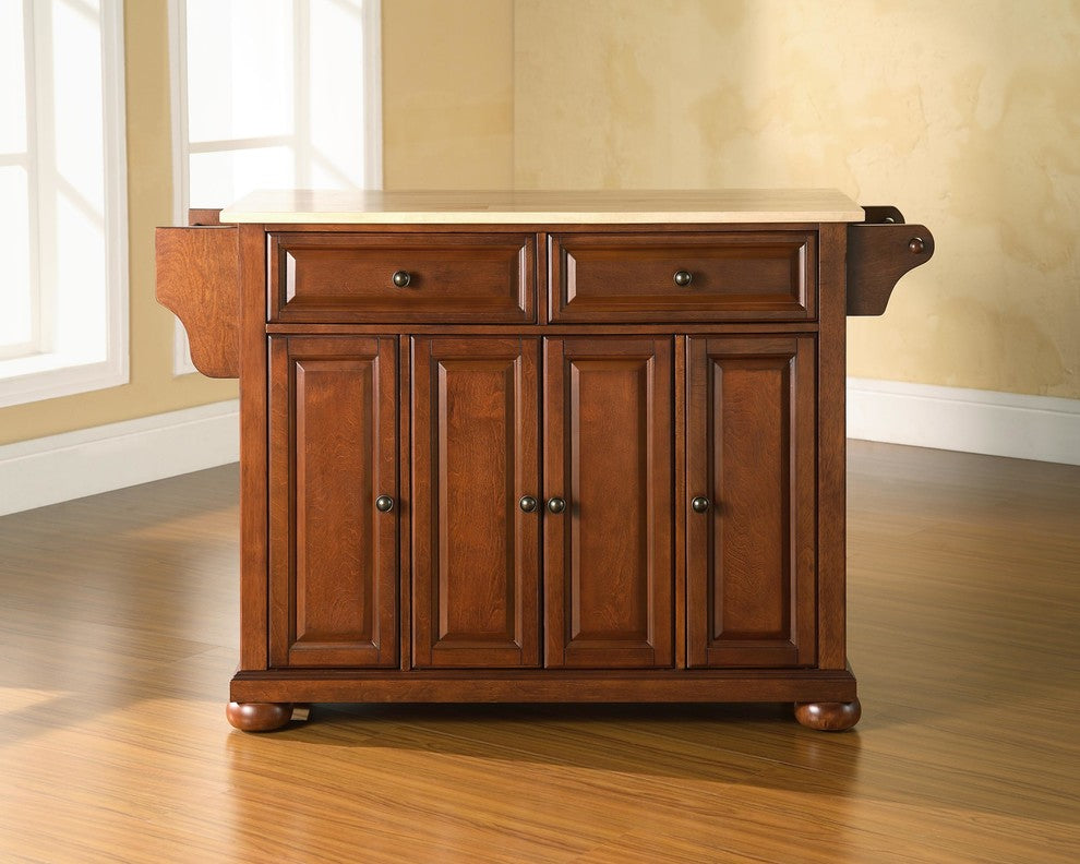 Crosley Furniture Alexandria Natural Wood Top Kitchen Island in Cherry