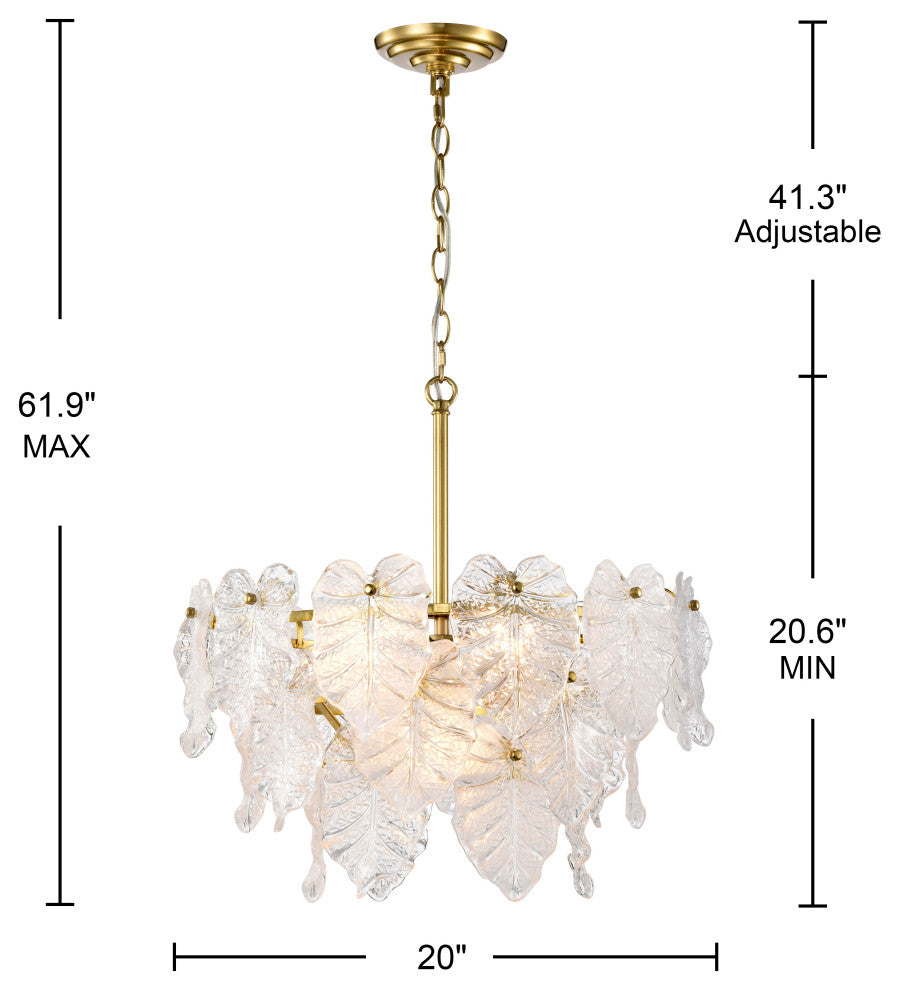 Echo Brushed Shiny Brass 7-Light Tiered Leaf-shaped Glass Chandelier 1 Variation