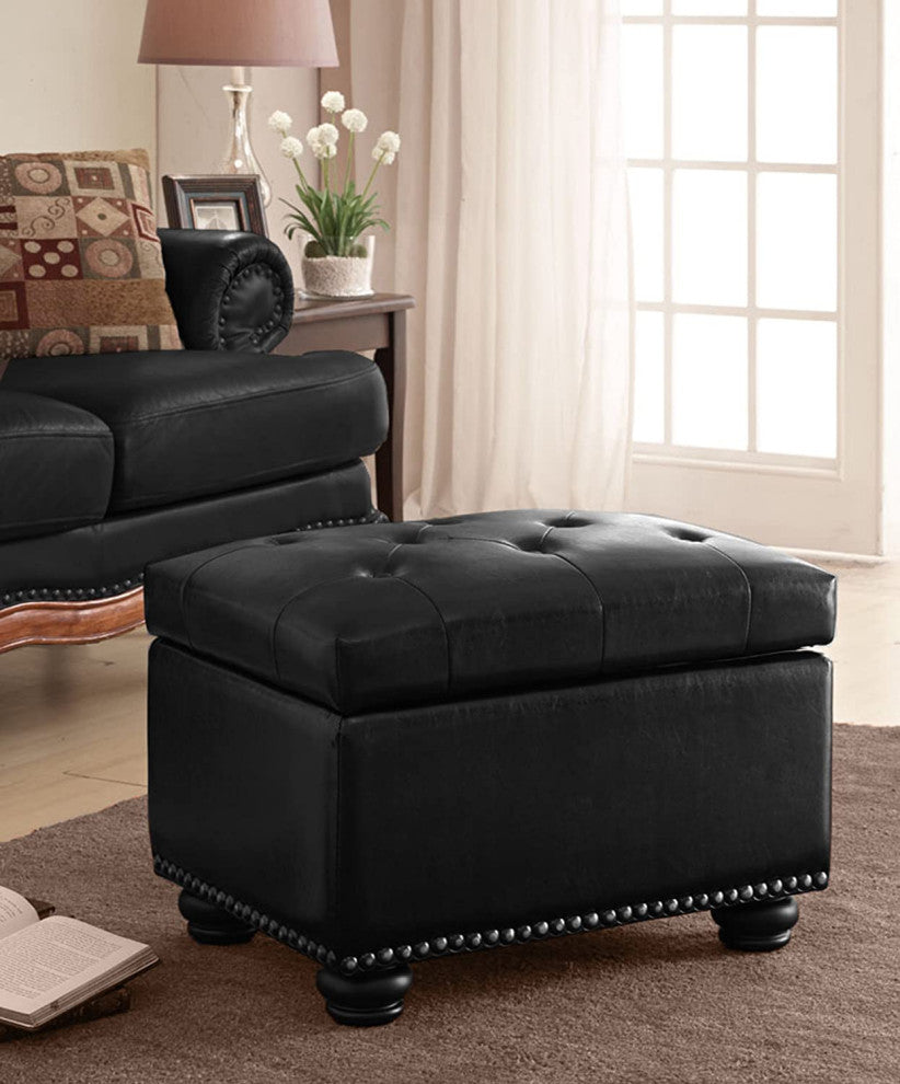 Modern Faux Leather Comfort Storage Ottoman, Black