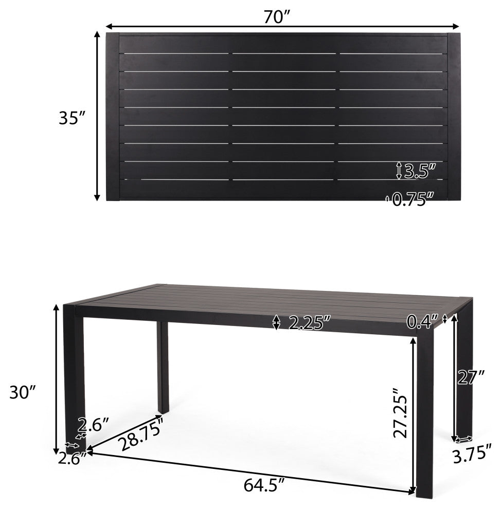 GDF Studio 7-Piece Modern Outdoor Dining Set, Black