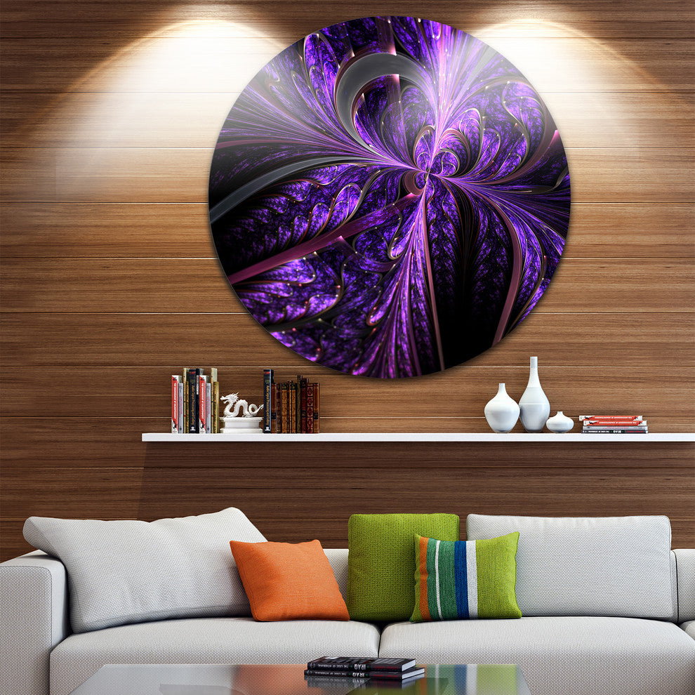 Embossed Dark Purple Floral Shapes, Floral Round Metal Wall Art, 11"