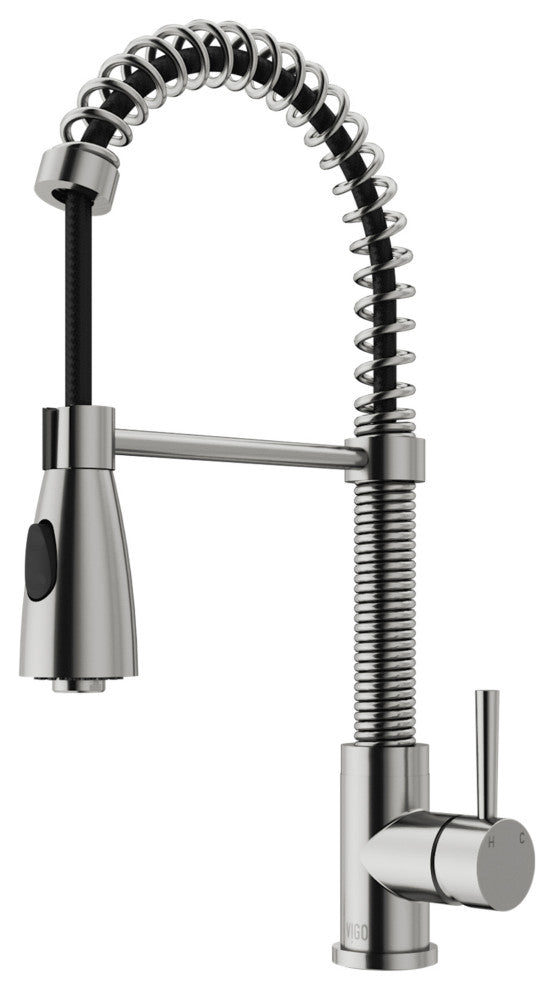 VIGO Brant 19" H Single Handle Pull-Down Sprayer Kitchen Faucet, Stainless Steel, Without Extras