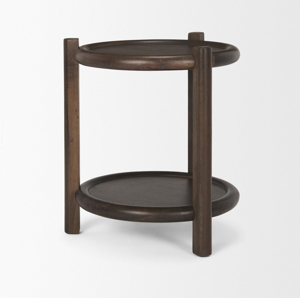 Romi Dark Brown Wood With Bottom Shelf Round Accent Table
