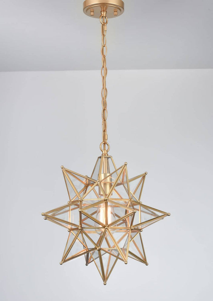 Modern Star Pendant Light, Brass, 16 Inch