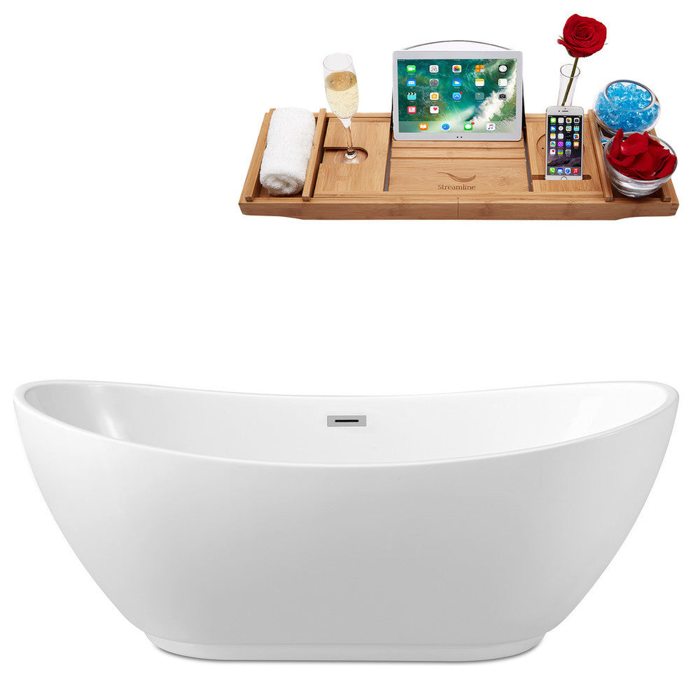 66" StreamlineN-581-66FSWH-FM Soaking Freestanding Tub With Internal Drain