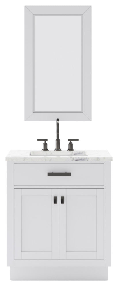 Hartford 30" Single Sink Marble Countertop Bath Vanity, White, Vanity With Mirro