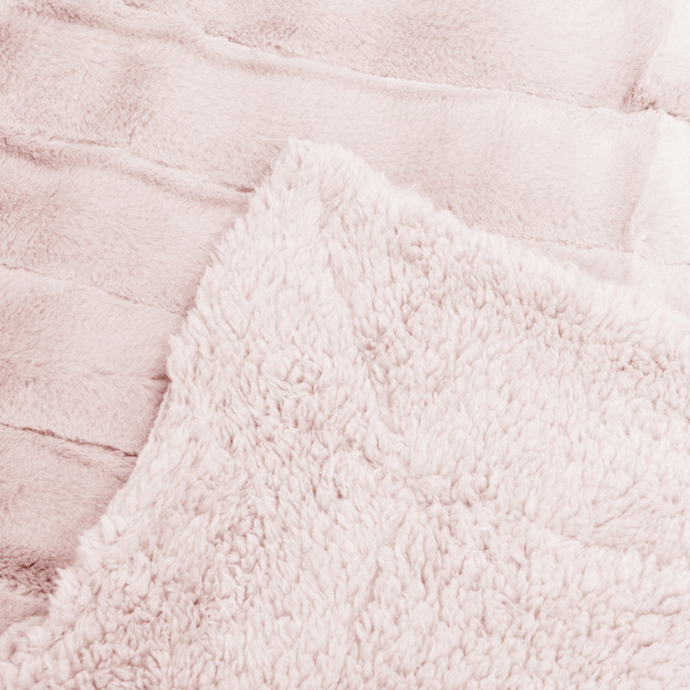 Super Mink Faux Fur Throw Blanket, Soft Pink, 60"x80"