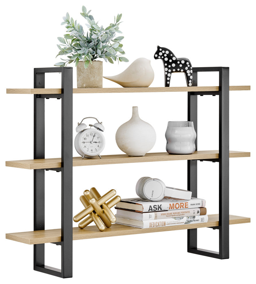 Danya B. Rio Three Tier Modular Floating Bracket Wall Shelf Chestnut