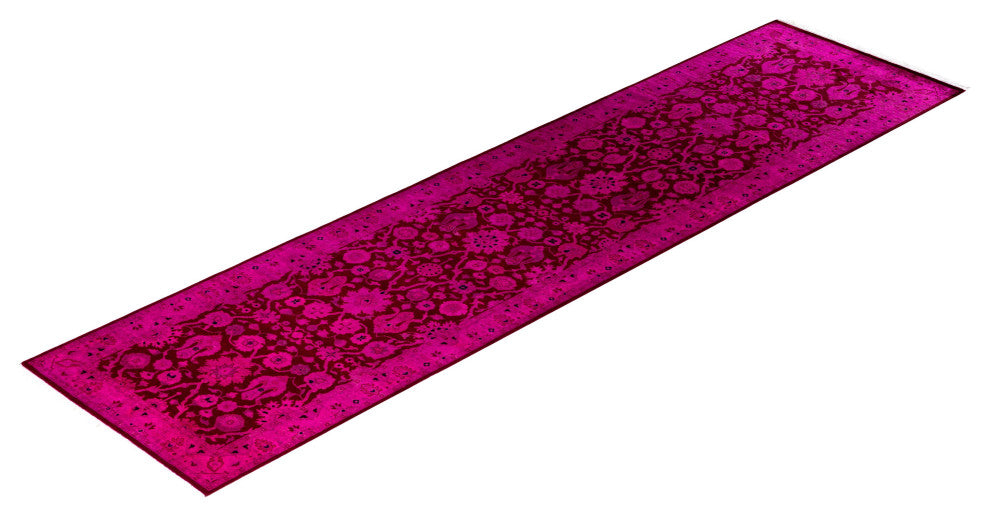 Overdyed One-of-a-Kind Hand-Knotted Area Rug Pink, 2' 7" x 10' 1"