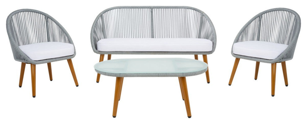 Safavieh Outdoor Halcott 4 Piece Living Set Grey / White