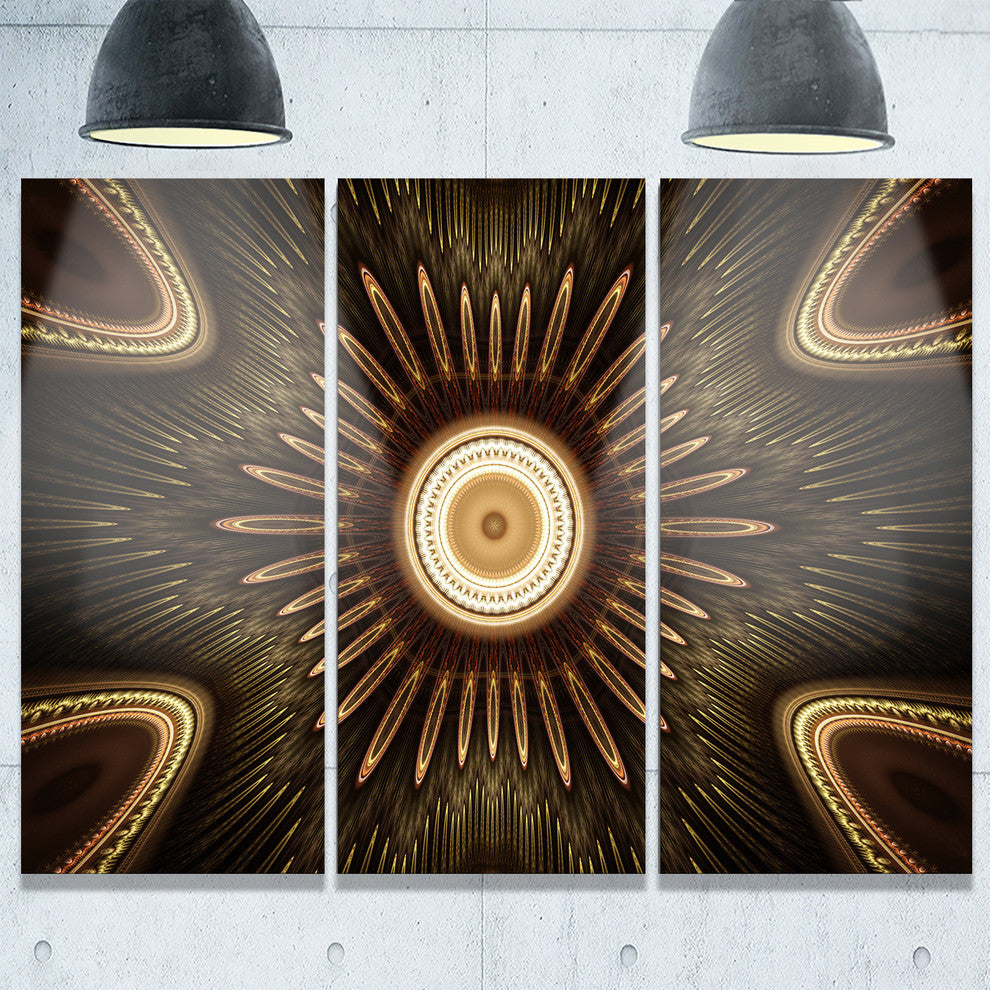"White Brown Rounded Fractal Flower" Metal Wall Art, 3 Panels, 36"x28"