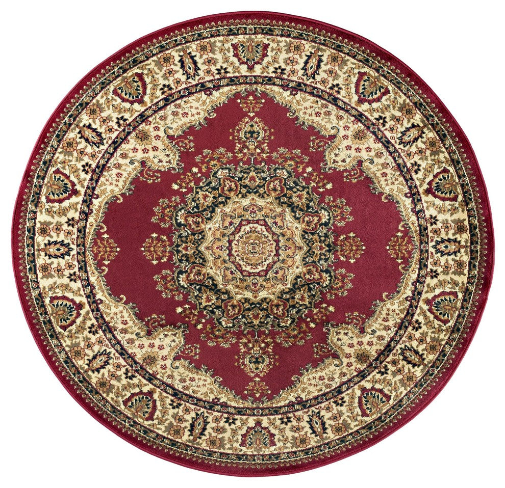 Fiona Traditional Oriental Red Round Area Rug, 8' Round