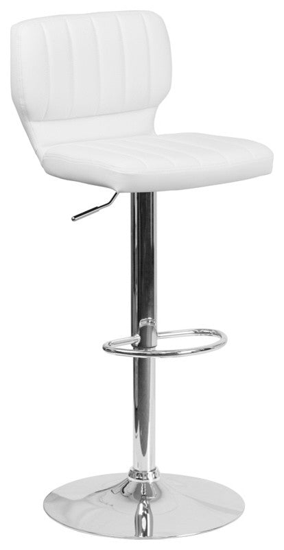Contemporary White Vinyl Adjustable Barstool With Chrome Base