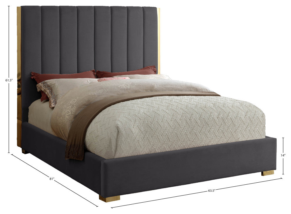 Becca Velvet Upholstered Bed, Gray, Full