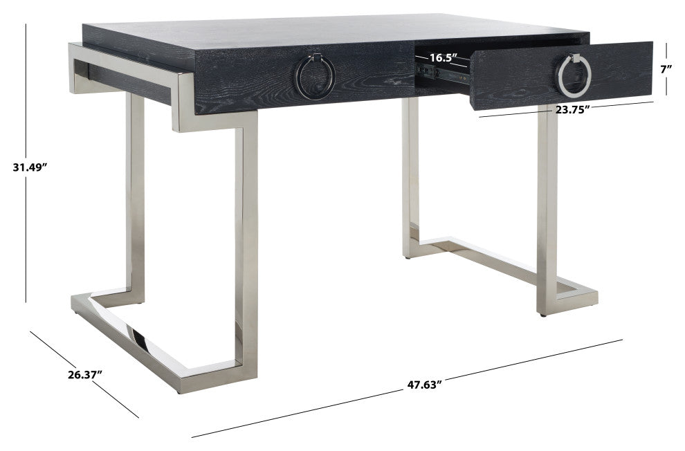 Safavieh Couture Maia 2-Drawer Lacquer Desk Black Cerused Oak