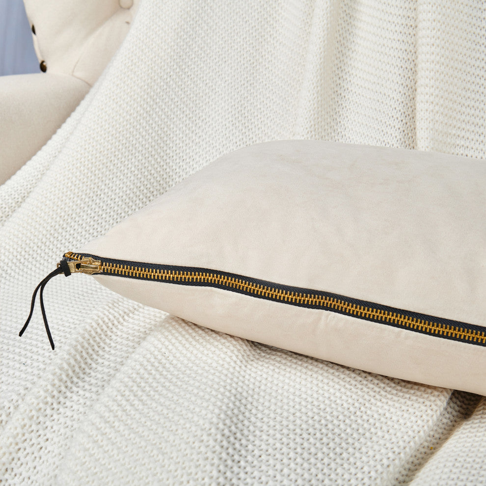 Suede Pillow Shell with Big Zipper, Beige, 20x20"