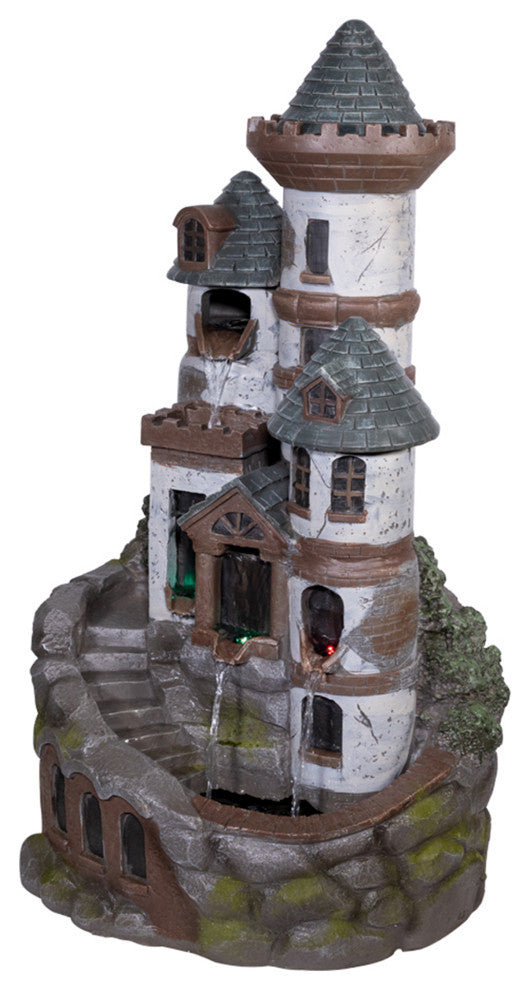 35" Tall Outdoor Tower Castle Fountain with Color Changing LED Lights
